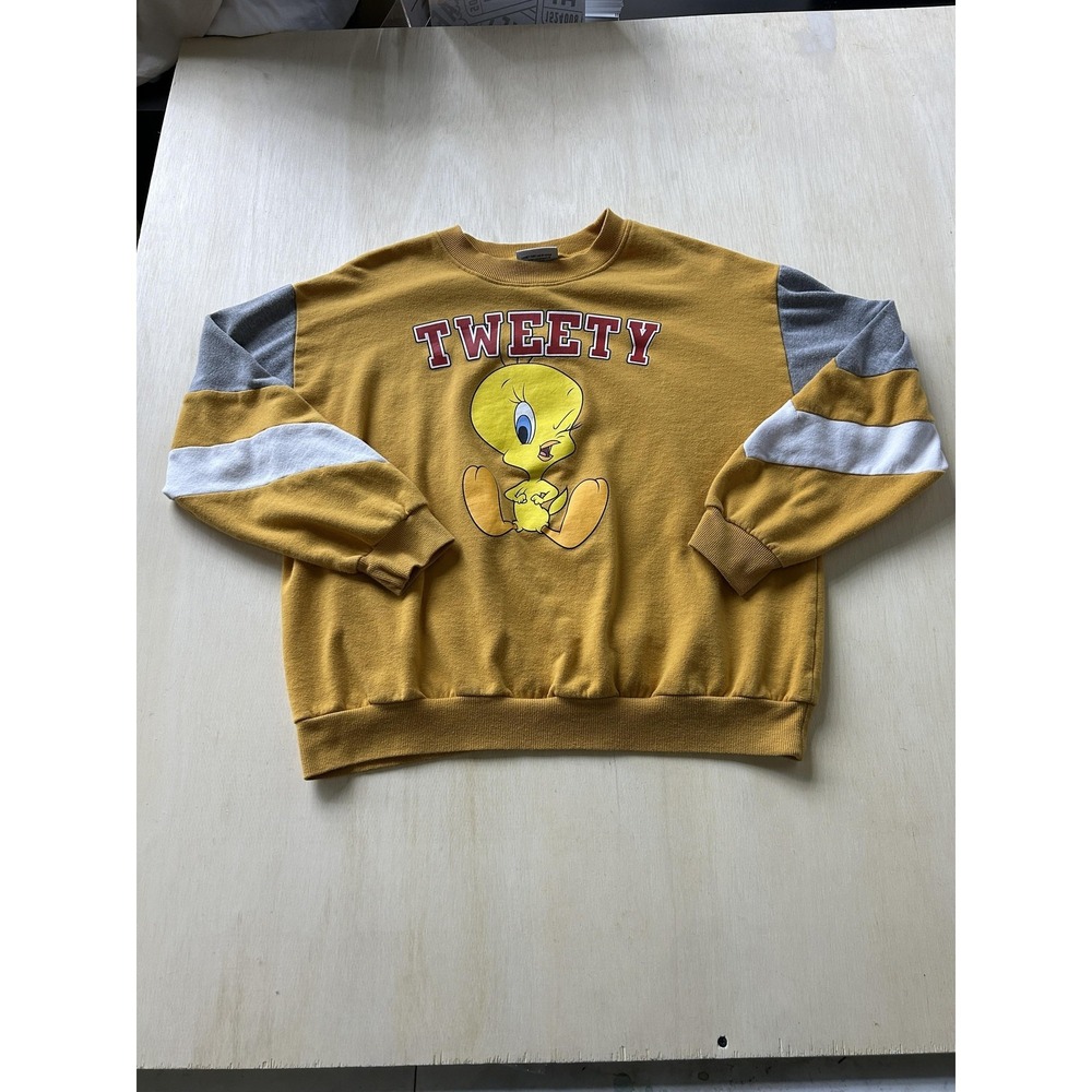 Looney Tunes Tweety Sweatshirt Juniors 11/13 Yellow Colorblock Fleece Pullover